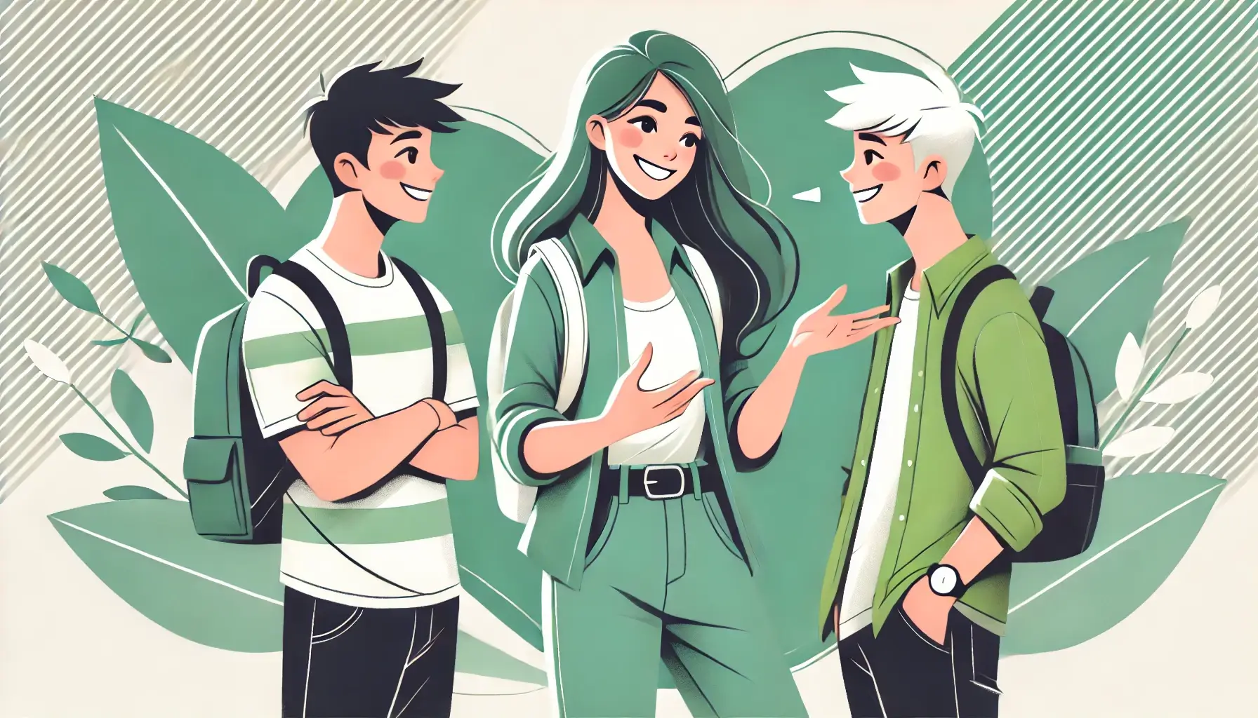 An illustration showing a college senior talking to a couple of juniors.